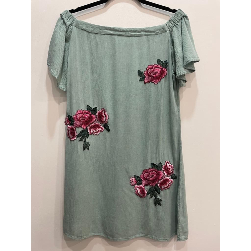 Style Envy Gauzy Floral Embroidered Off Shoulder Mini Dress S Fairy Grunge Beach